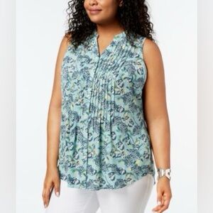Charter Club Sleeveless Blouse in Blue and Yellow Floral
